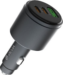Devia Încărcător Auto cu Porturi 1xUSB-A 2xType-C
