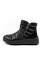 Leder Damen Stiefeletten mit Plattform Schwarz