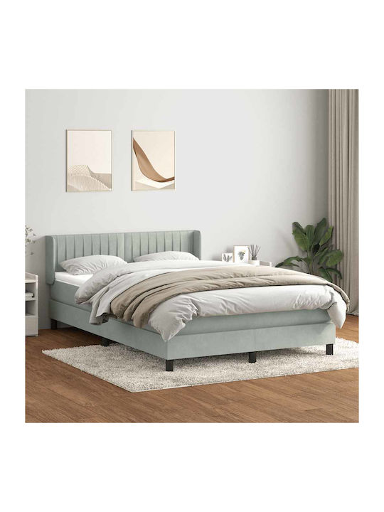 Pat Dublu Tapitat cu Material Gri Deschis cu Plăci și Saltea 160x210cm