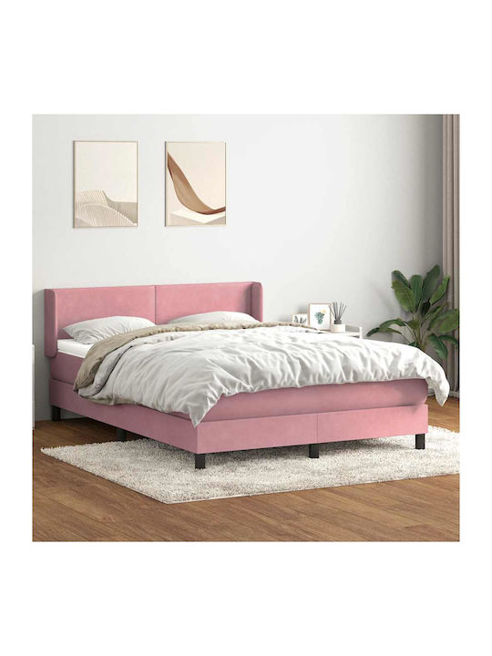 Double Bed Upholstered with Fabric Pink with Sl...