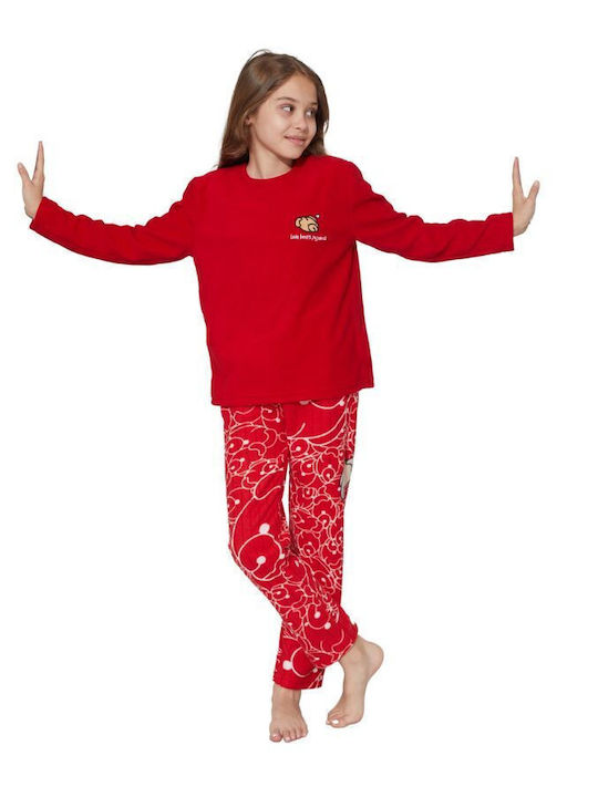 Siyah Inci Παιδική Πιτζάμα Χειμωνιάτικη Fleece Κόκκινη