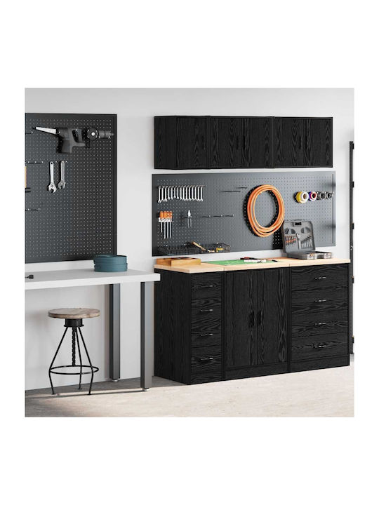 Cabinet de Birou din Lemn Masiv Negru 30x51x85cm