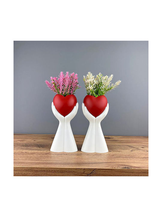 Decorative Flowerpot Palm Red Heart Flowers 27x10cm Homie 423048