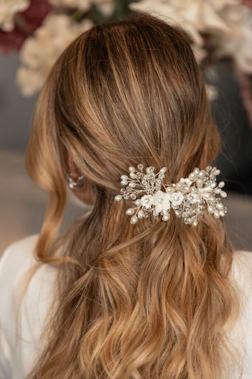 Булчински гребен за коса в сребрист нюанс с перли модел Poppy Ba015 Hair Duty Hrd-ba015