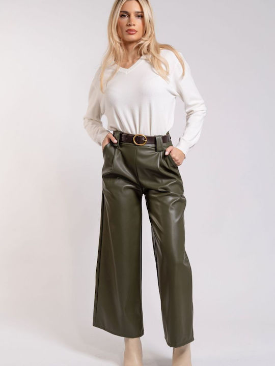 BelleFille Women's Leather Trousers Olive