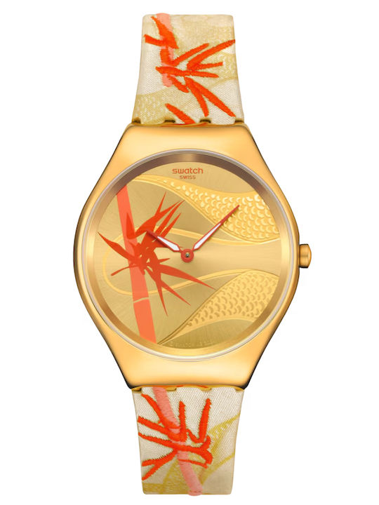 Swatch Golden Women's Watch with Fabric Strap