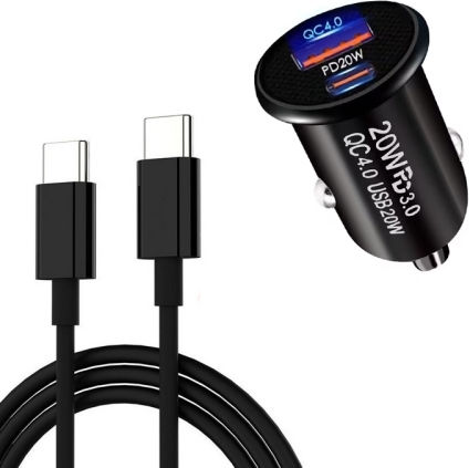 Φορτιστής Αυτοκινήτου P10 Mini Qc4.0 Usb Pd20w Καλώδιο Δεδομένων Γρήγορης Φόρτισης Type-c Type-c Μαύρο