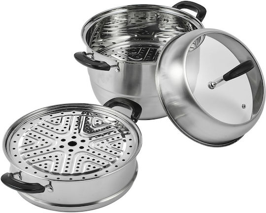 Vevor 28 cm 3-stöckiger Dampfgarer Kochtopf 8,5 Qt Gemüsedämpfer & 2 Dampfgarer-Einsätze 304 Edelstahl Kochgeschirr für Elektro- und Gasherd
