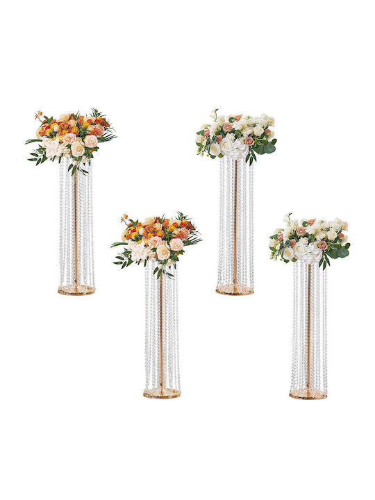 Vevor 4pcs 35.43 Inch 90cm Tall Crystal Wedding Stand Flowers Luxurious Centerpieces Flower Crystal Gold Vase Metal Ideal Ceremony Wedding Party T-stage Dinner Event Hotel Home Decoration