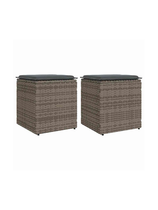 Garden Stool Cube Outdoor Rattan with Grey Cushion 2 Pieces 40x40x43cm