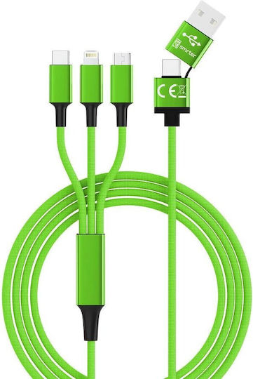 Smrter Hydra ULTRA Regular Cablu USB la Lightning / Type-C / micro USB cu mai multe porturi Verde 1.2m