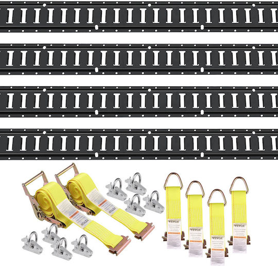 Vevor E Track Tie-down Rail Kit 18pcs 5' E-tracks Set Περιλαμβάνει 4 Χαλύβδινες Ράγες & 8 Άγκυρες O-ring & 4 Tie-off D-ring & 2 Ιμάντες Καστάνιας Αξεσουάρ Ασφάλισης Μοτοσικλέτες Cargo 2000 Lbs
