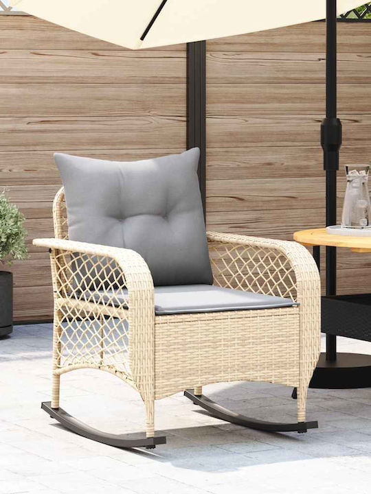 Schaukelstuhl Rattan Beige mit Kissen 50x60εκ.