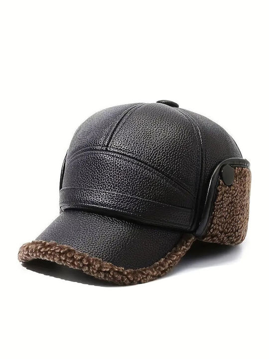 Luciano Faketti Winter Warm Artificial Leather Fleece Lined Thick Windproof Baseball Cap Ears Fashionable Brown Knitted Design Comfort in Cold Winter Clothing