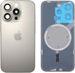 Задно стъкло с метална плоча, магнити Magsafe и камера обектив за iPhone 16 Pro естествен титан Задно стъкло с метална плоча, магнити Magsafe и камера обектив за iPhone 16 Pro естествен титан