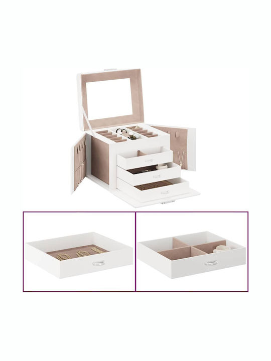 vidaXL Кутия За Бижута Куфарче За Пътуване Кадифена Бяла 22.5x17.5x16.5см
