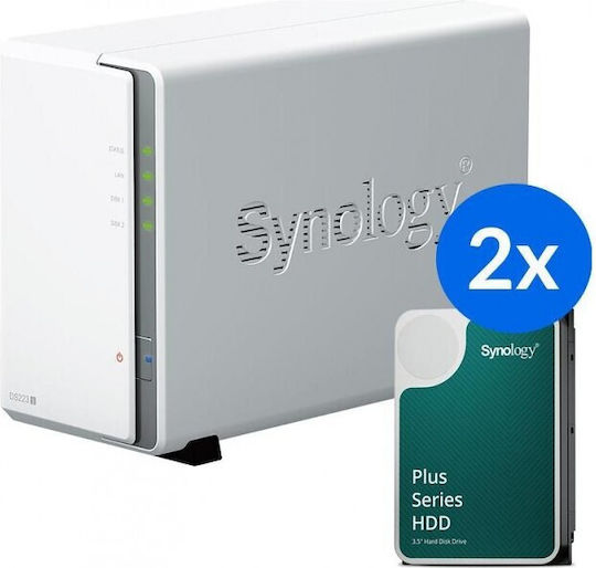Synology DS223J+2x HAT3300-2T NAS 4TB HDD/SSD și 2 porturi