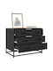 Wooden Chest of Drawers Black Velvet-Black Metal 70x41x56cm