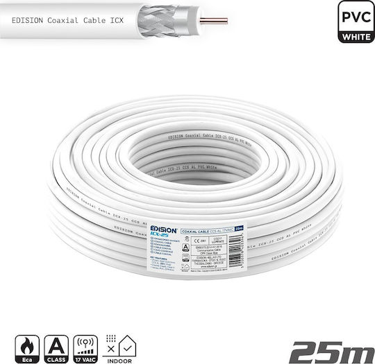 Edision Καλωδιο Coaxial Icx-25 Ccs Al Eca Pvc Λευκό 25m