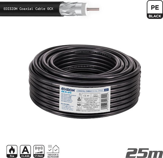 Edision Coaxial Cable Ocx-25 Cu Al Fca Pe Black 25m