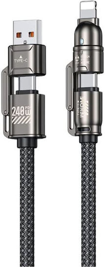 WK Braided USB-A to Lightning Cable 240W Μαύρο 1.2m