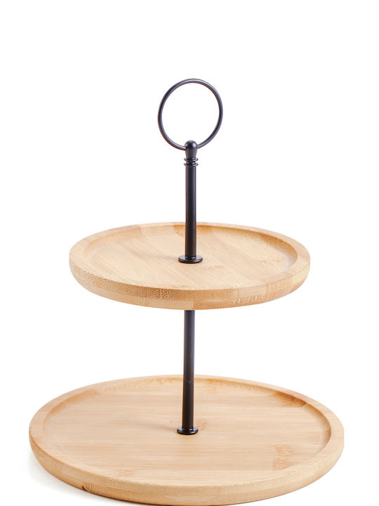 Mondex Bambus Rotund Tavă de Servire din Bamboo în Culoare Bej 23.5cm 2-Tier 1buc