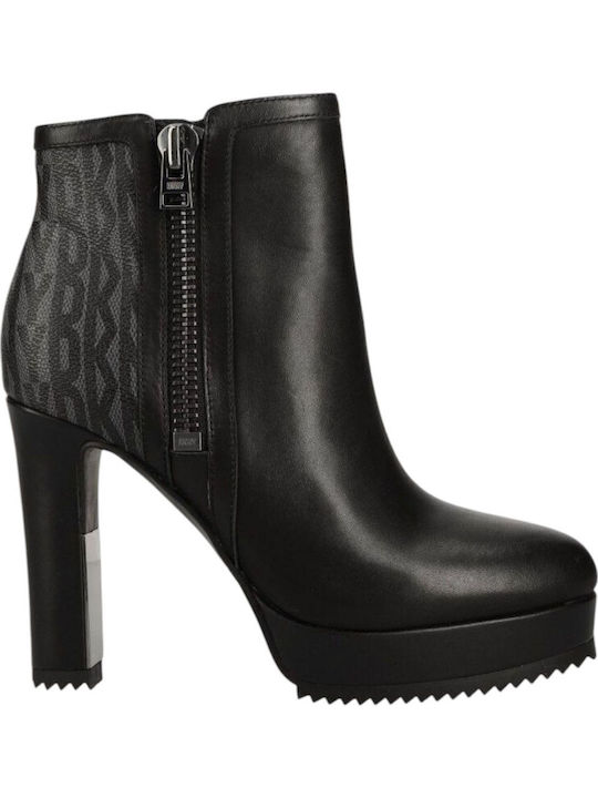Liana Leather Women's Ankle Boots with High Heel Brown