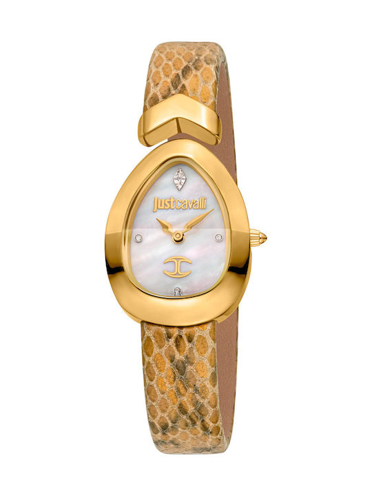Just Cavalli Signature Snake Γυναικείο Ρολόι 24mm Μπαταρίας με Μπεζ Δερμάτινο Λουράκι