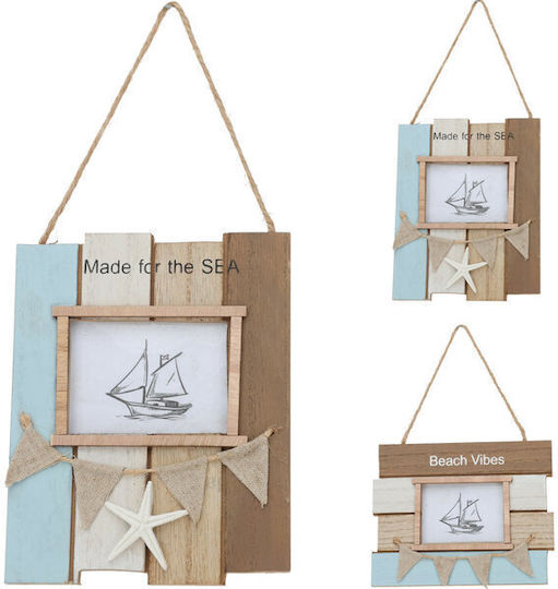Wooden Hanging Frame 15x12cm Natural White Blue 2 Designs