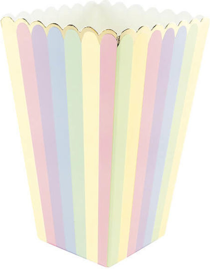 Tim & Puce Striped Multicolor Pastel Popcorn Boxes with Gold Trim 8pcs