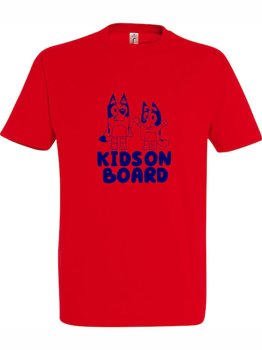 Παιδικό T-shirt Red Bluey Kids On Board