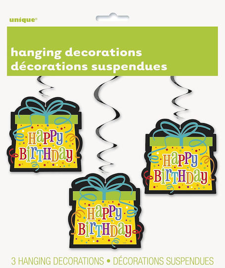 Happy Birthday Hanging Swirl Decorations 81cm 3 Pieces
