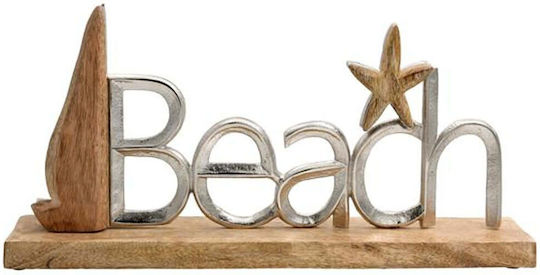 Aluminum Decorative Fylliana Beach 2392 Wooden Base Silver Color 40x5x19cm 946-124-027