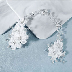 Decor pentru păr de mireasă, flori din satin, perle, cristale Calandra, lungime totală 31 cm, pieptene mare cu flori dimensiuni 9 x 5,5 cm, pieptene mic cu flori dimensiuni 5 x 4,5 cm Decor pentru păr de mireasă, flori din satin, perle, cristale Calandra, lungime totală 31 cm, pieptene mare cu flori dimensiuni 9 x 5,5 cm, pieptene mic cu flori dimensiuni 5 x 4,5 cm