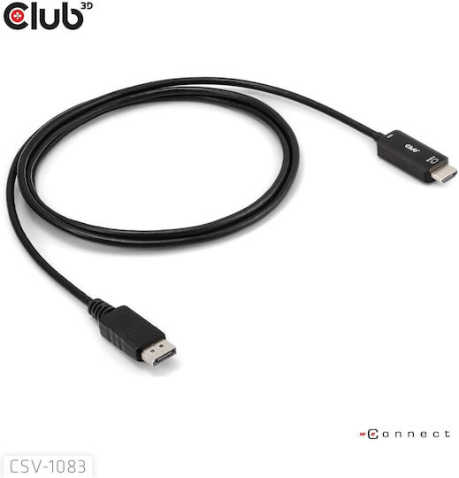 Club3D Кабел DisplayPort мъжки - HDMI мъжки 2м Черен