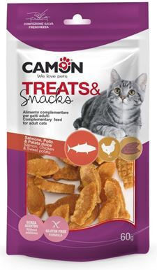 Camon Λιχουδιά Γάτας Fishy Σολομός Κοτόπουλο & Γλυκοπατάτα 60gr