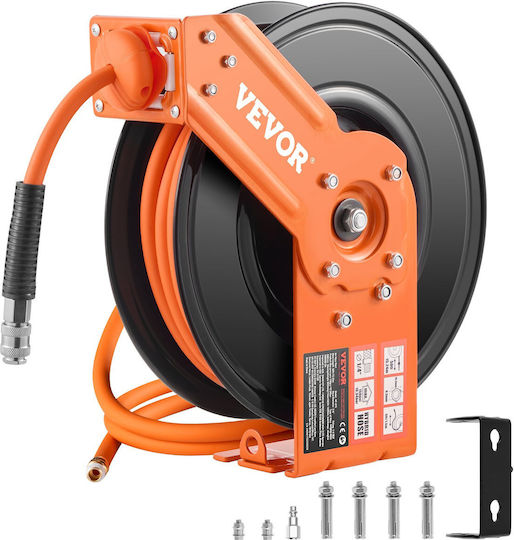 Tambur cu furtun de aer retractabil Vevor 3/8 in x 50 ft Furtun de aer hibrid Max 300 Psi