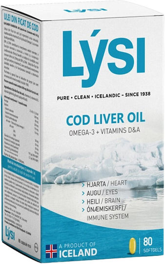 Lysi Cod Liver Oil Ulei de ficat de cod 500mg 80 softgels Unflavoured