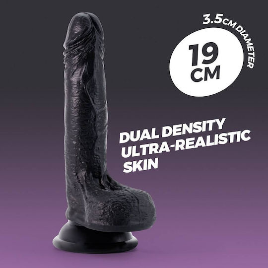 Crushious Ρεαλιστικό Dildo με Όρχεις και Βεντούζα Μαύρο 19cm
