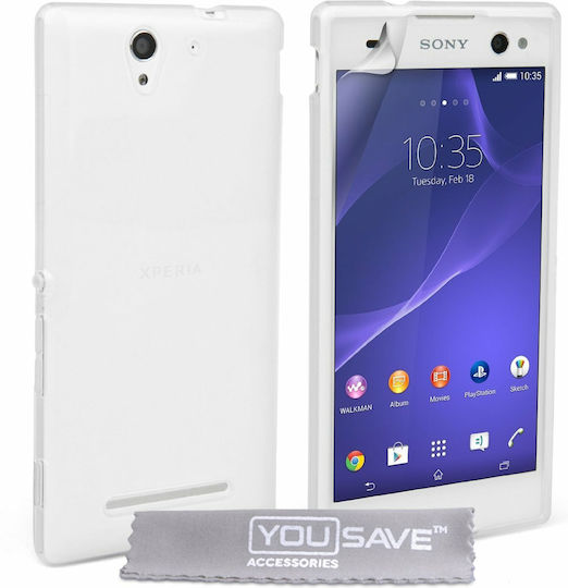 YouSave Accessories Back Cover Silicone Set with Glass Transparent (Xperia C3)