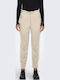 Damen Hoch tailliert Stoff Hose mit Gummizug in Karotten Passform Ecru