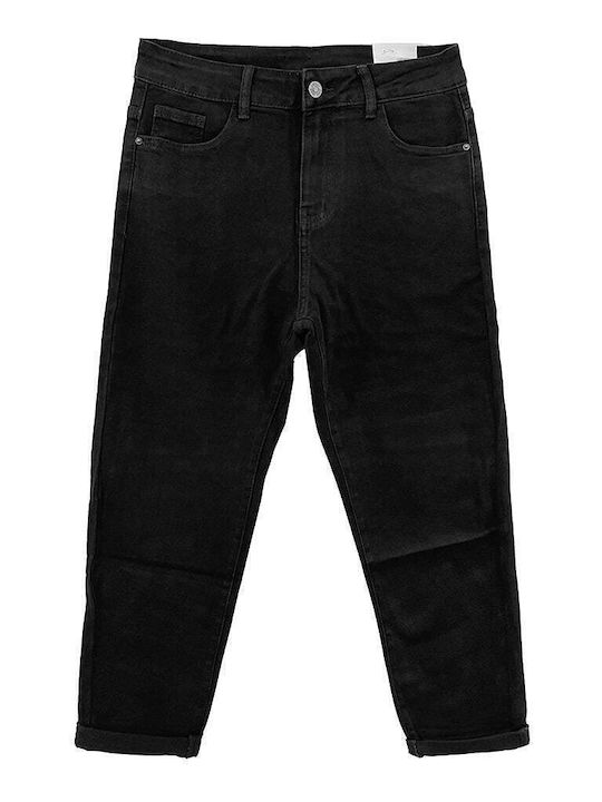 High Waist Women's Jean Trousers in Mom Fit Black
