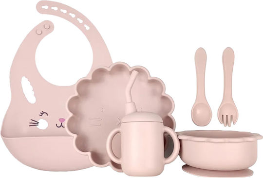 Queen Mother Queen Mother Baby & Kids Feeding Set Bunny Made of Silicone with Anti-Slip Base Pink 6 Pieces for 6+ Months