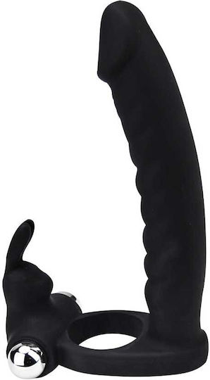 13.0cm Double Fun Vibrating Rabbit Double Penetrator Strap-on Black Loving Joy