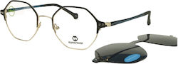 Eyecroxx 591 C1 Clip-On Damen Metallbrille Polygon Schwarz-Gold