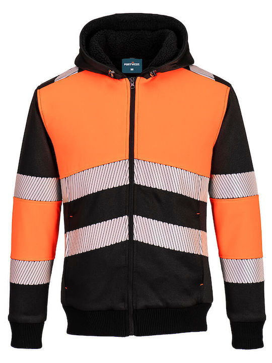 Portwest Pro Work Jacket Reflective with Fleece Lining and Hood Orange