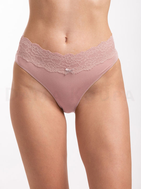 Hochtailliert Damen Slip Nahtlos mit Spitze Rosa
