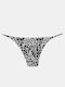 String-Tanga mit seitlicher Schleife im Animal-Print Schwarz und Weiß
