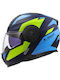 LS2 FF902 Scope II Duria Matt Blue/H-V Yellow Motorcycle Helmet Flip-Up ECE 22.06 1750gr with Sunvisor