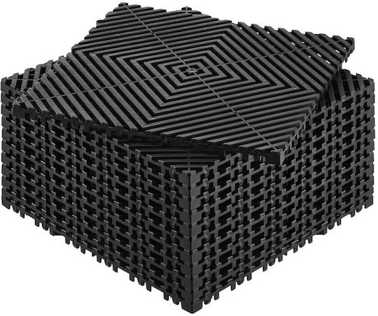 Vevor Set Plastic Floor PVC With 12 Tiles 15mm L30.48xW30.48cm Black